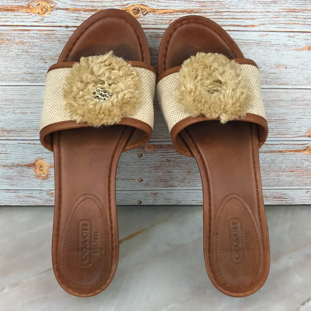 Coach Jazmin Wedge Sandals in Cream Canvas, Brown Leather & Cork - Picture 7 of 11